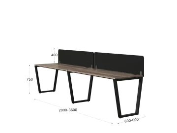 Бенч-система в 1 ряд, 2 рабочих места 2 тканевых экранов 2700x800x750 RM174-3-27x8 Дуб Маувелла/Черный
