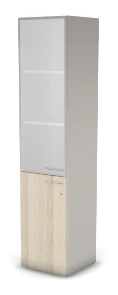 Шкаф комби RAC068 с замком, левый, стекло сатин 45,1x44,8x198,2см Сосна Аланд/Серый камень, Серия Аккорд | Accord