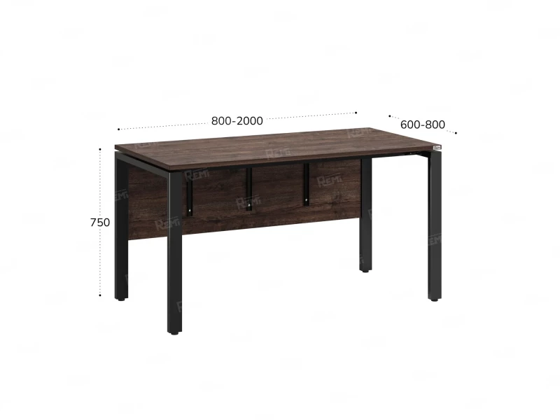 Стол прямой, П-опоры, экран ЛДСП,парящая стол-ца 1800x600x750 RM007-18x6 Дуб Апрельский шоколад/Черный
