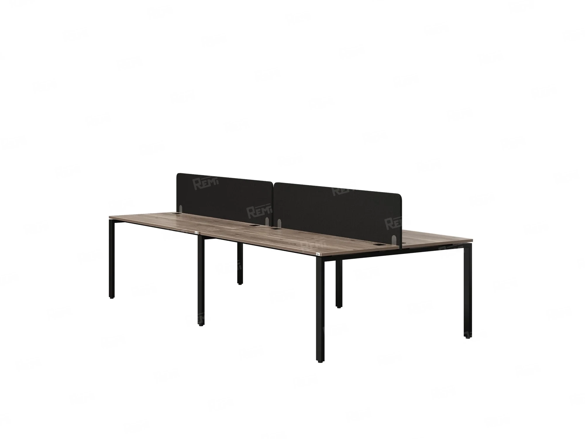 Бенч-система, 4 рабочих места, на П-образных опорах, 2 тканевых экранов 2800x1600x750 RM166-3-14x16 Дуб Маувелла/Черный