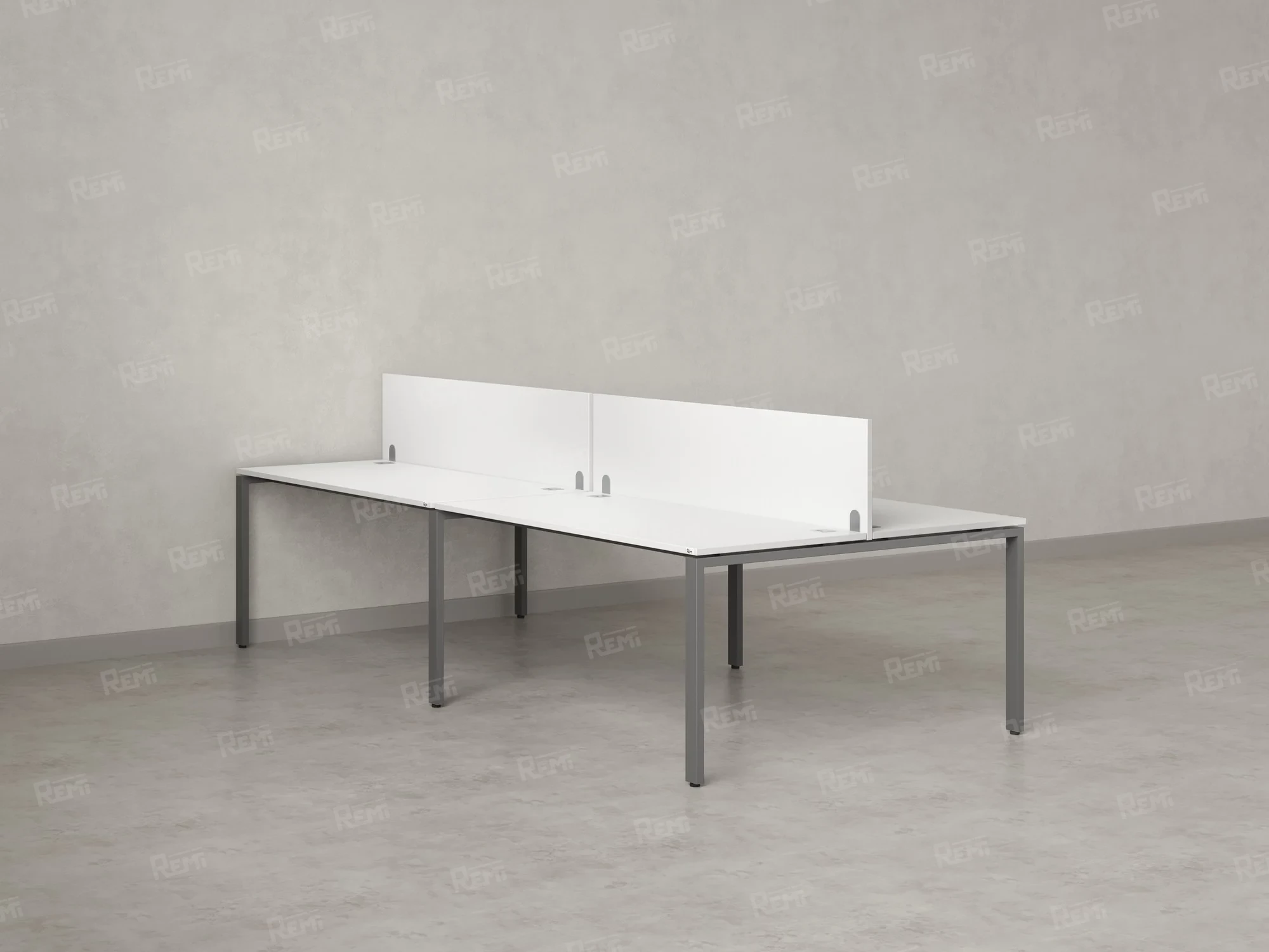 Бенч-система, 4 рабочих места, на П-образных опорах, 2 ЛДСП экранов 2800x1400x750 RM166-4-14x14 Белый/Серый