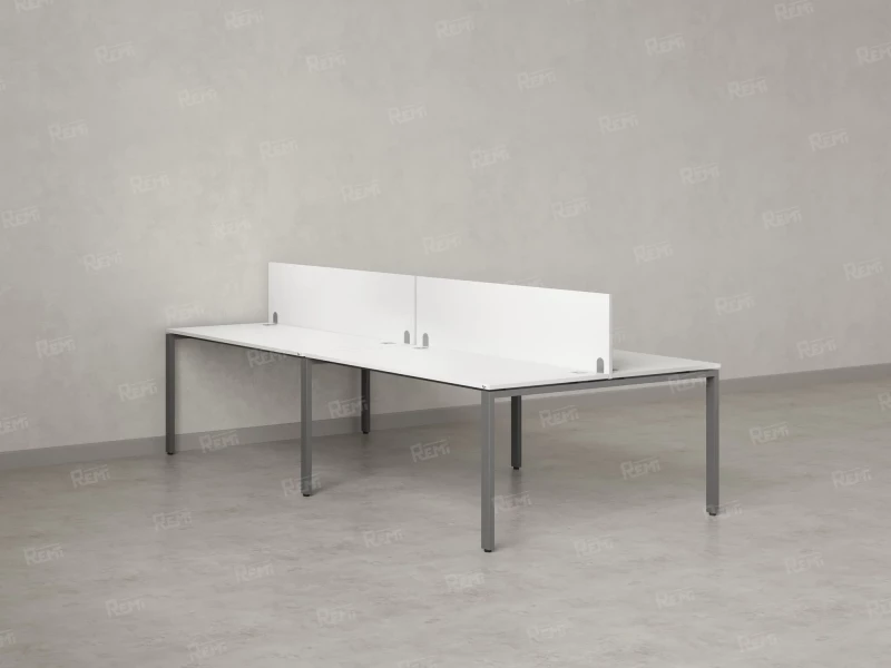 Бенч-система, 4 рабочих места, на П-образных опорах, 2 ЛДСП экранов 2800x1400x750 RM166-4-14x14 Белый/Серый