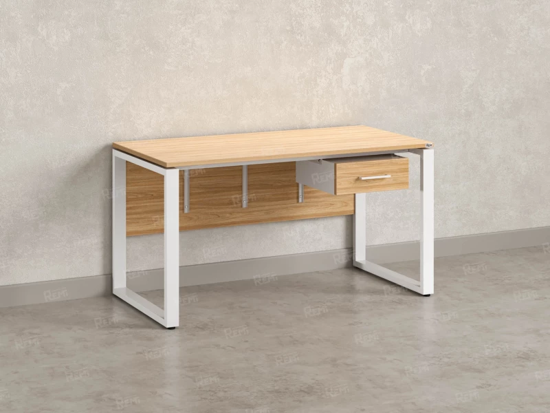 Стол прямой, подвесная тумба, ЛДСП экран, О-опора 1600x700x750 RM032-16x7 Вяз Швейцарский светлый/Белый