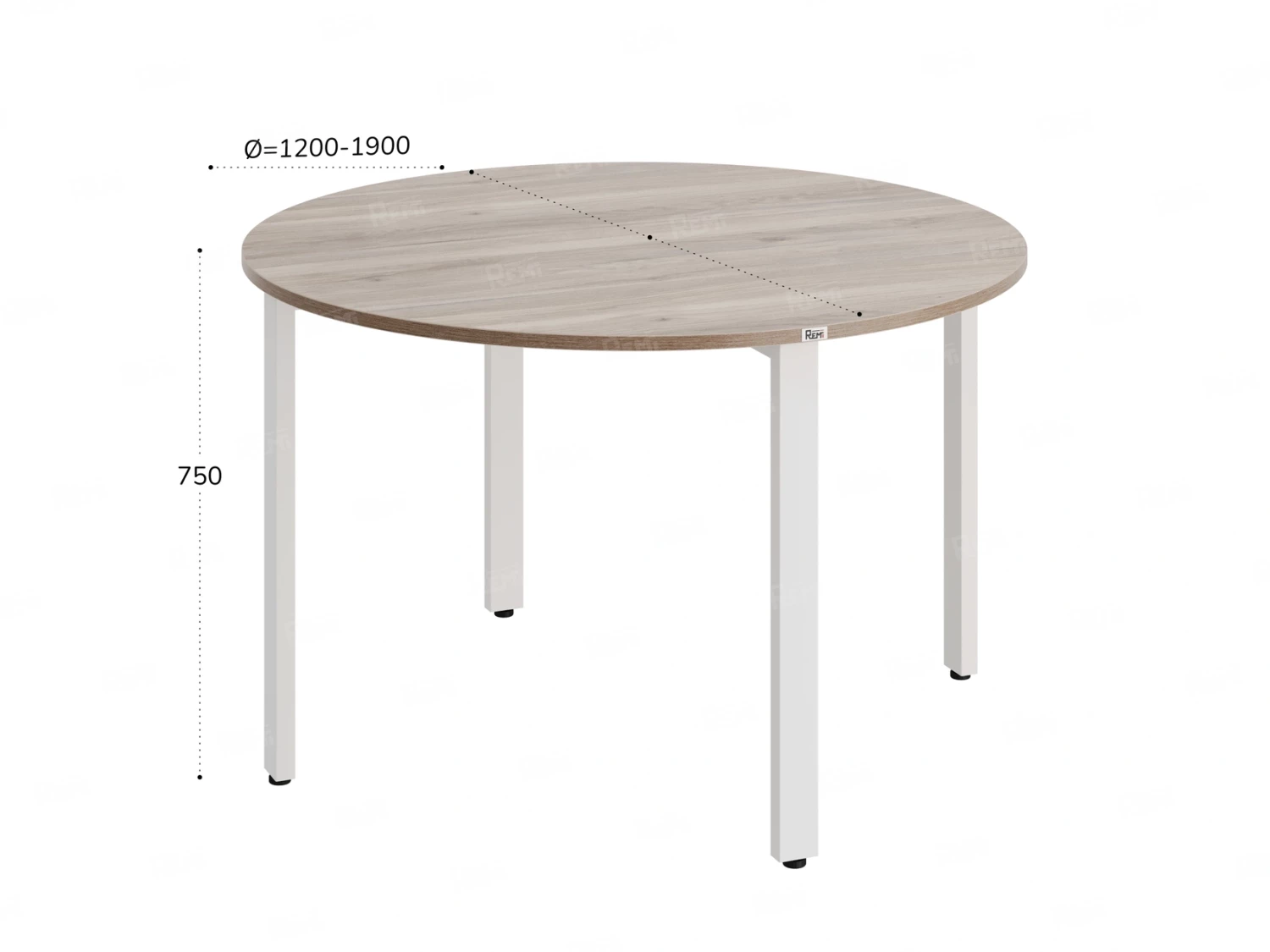 Круглый стол на П-образных опорах 1500x1500x750 RM186-15x15 Дуб Маувелла/Белый