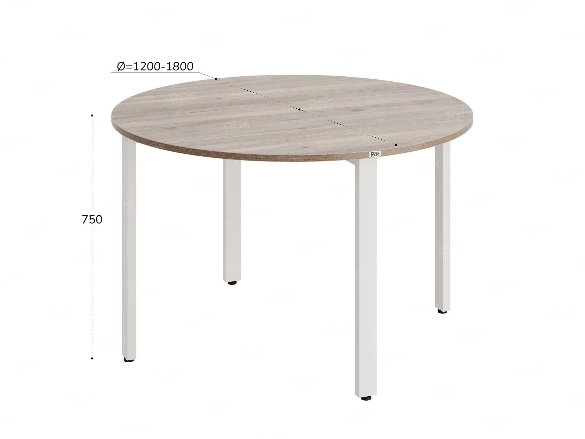 Круглый стол на П-образных опорах 1500x1500x750 RM186-15x15 Дуб Маувелла/Белый