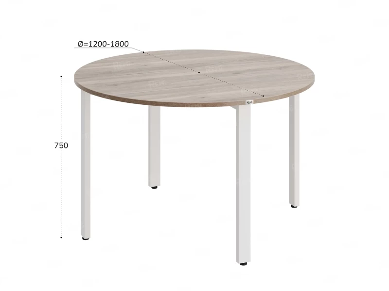 Круглый стол на П-образных опорах 1500x1500x750 RM186-15x15 Дуб Маувелла/Белый