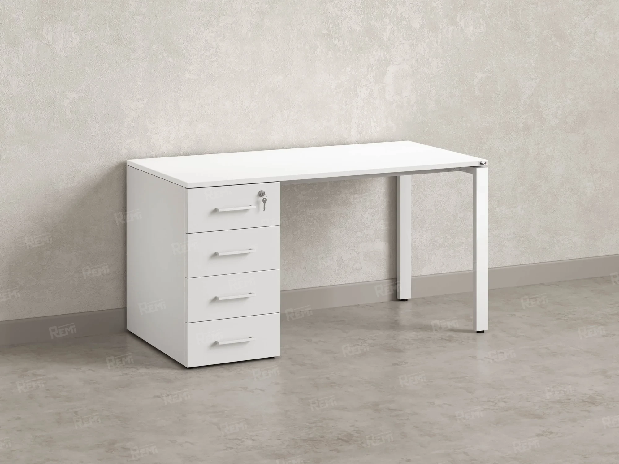Стол прямой с тумбой на П-образных опоре, левый 1600x700x750 RM102-16x7 Белый/Белый