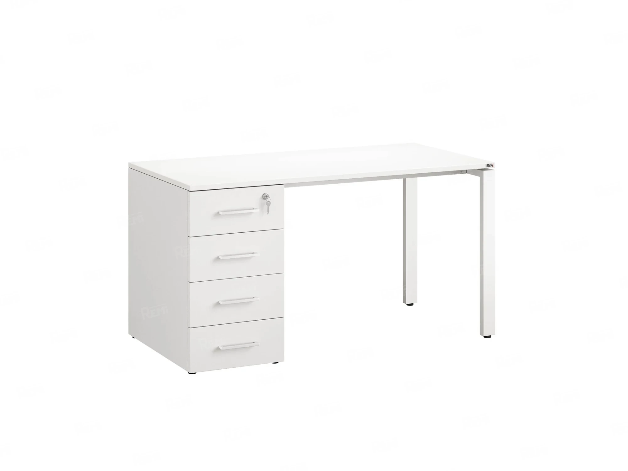 Стол прямой с тумбой на П-образных опоре, левый 1600x700x750 RM102-16x7 Белый/Белый