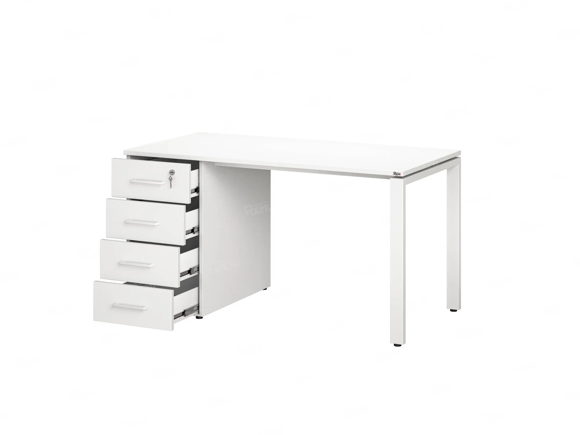 Стол прямой с тумбой на П-образных опоре, левый 1600x700x750 RM102-16x7 Белый/Белый