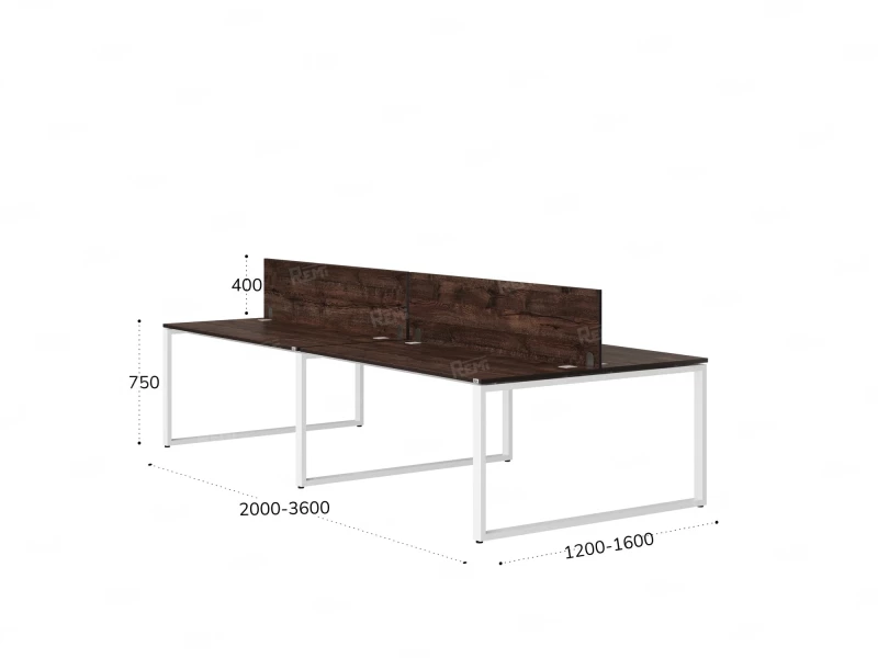 Бенч-система, 4 рабочих места, на О-образных опорах, 2 ЛДСП экранов 3200x1400x750 RM170-4-16x14 Дуб Апрельский шоколад/Белый