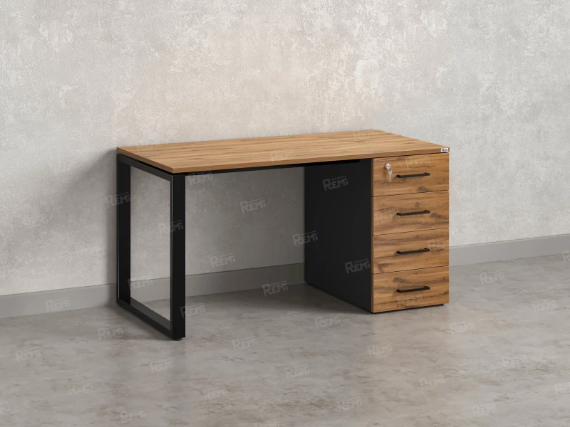 Стол прямой с тумбой на О-образных опоре, правый 1800x700x750 RM105-18x7 Юстус/Черный