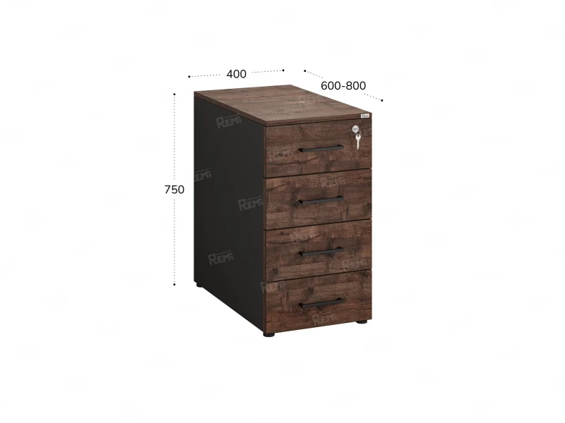 Тумба приставная, 4 ящика 400x700x750 RM121-40x70 Дуб Апрельский шоколад/Черный
