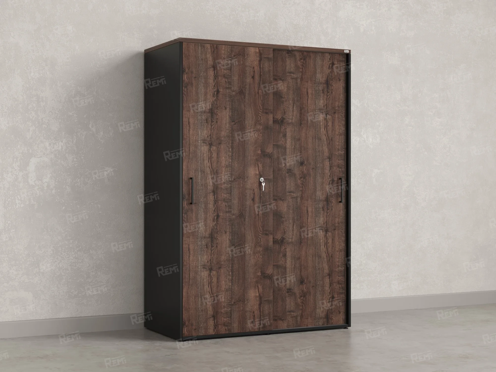 Шкаф-купе, регулируемые опоры, штанга, 1 полка 1200x600x1800 RM164-90x60 Дуб Апрельский шоколад/Черный