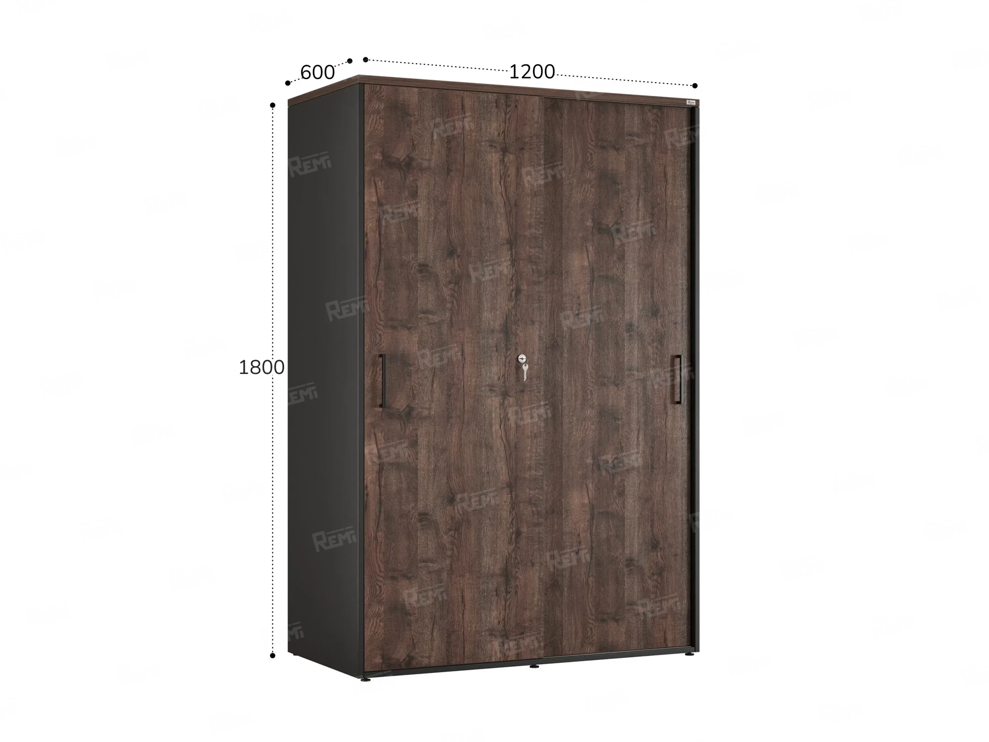 Шкаф-купе, регулируемые опоры, штанга, 1 полка 1200x600x1800 RM164-90x60 Дуб Апрельский шоколад/Черный