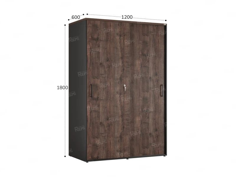 Шкаф-купе, регулируемые опоры, штанга, 1 полка 1200x600x1800 RM164-90x60 Дуб Апрельский шоколад/Черный
