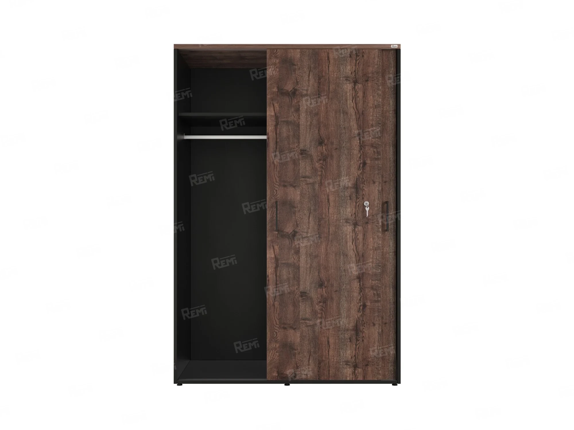 Шкаф-купе, регулируемые опоры, штанга, 1 полка 1200x600x1800 RM164-90x60 Дуб Апрельский шоколад/Черный