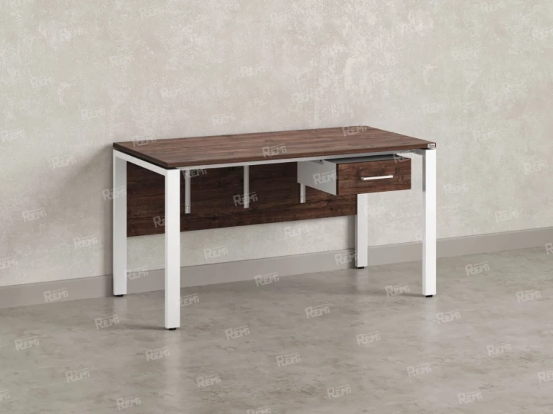 Стол прямой, подвесная тумба, ЛДСП экран, П-опора 1800x600x750 RM030-18x6 Дуб Апрельский шоколад/Белый