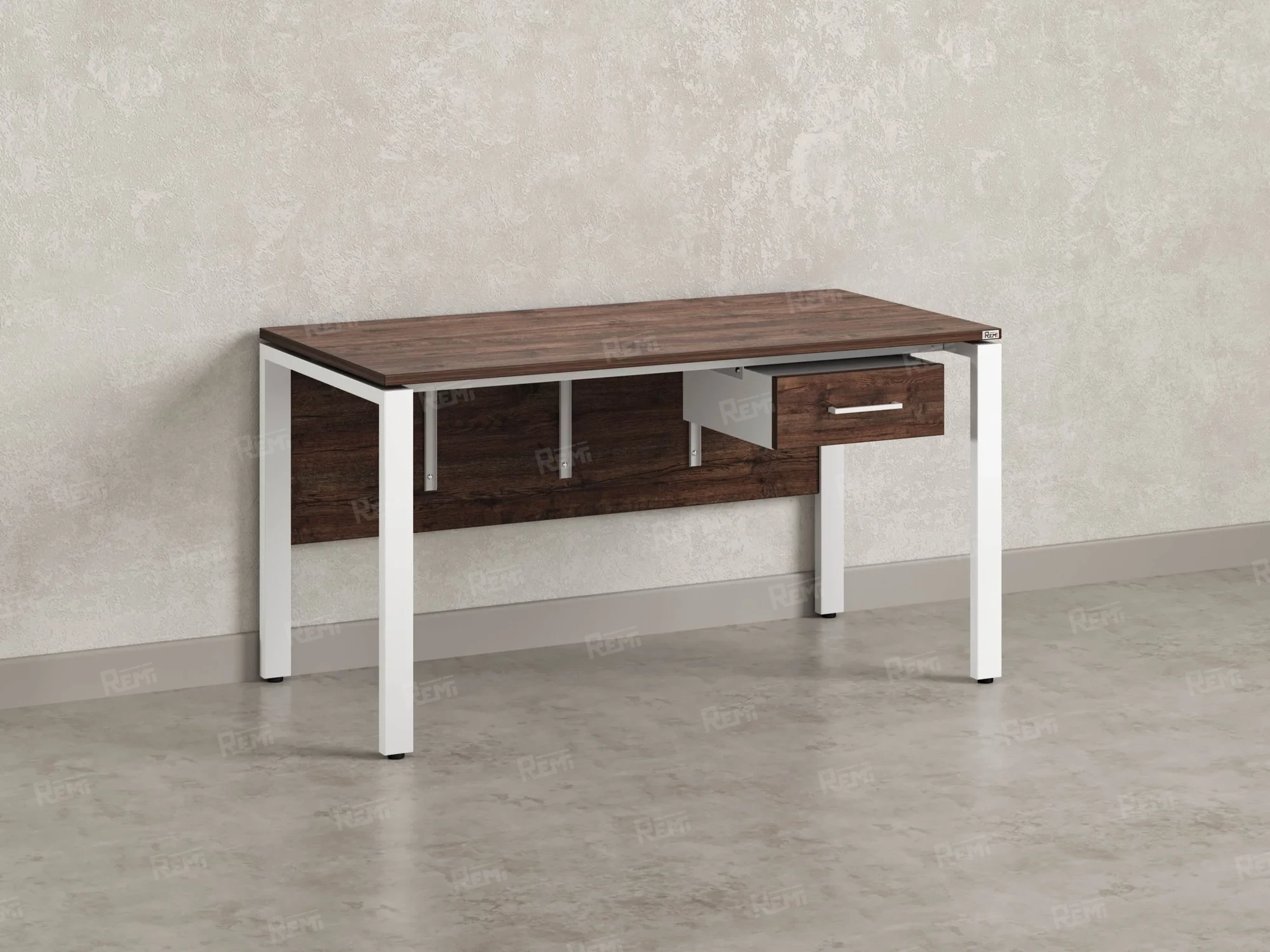 Стол прямой, подвесная тумба, ЛДСП экран, П-опора 1800x600x750 RM030-18x6 Дуб Апрельский шоколад/Белый