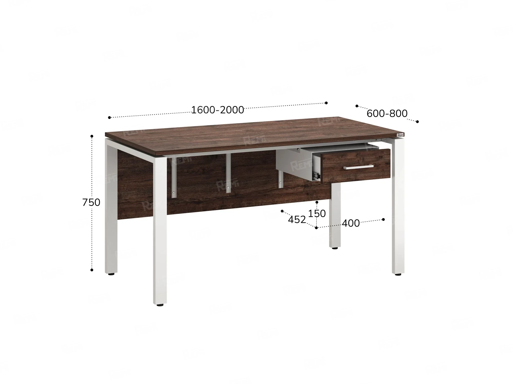 Стол прямой, подвесная тумба, ЛДСП экран, П-опора 1800x600x750 RM030-18x6 Дуб Апрельский шоколад/Белый