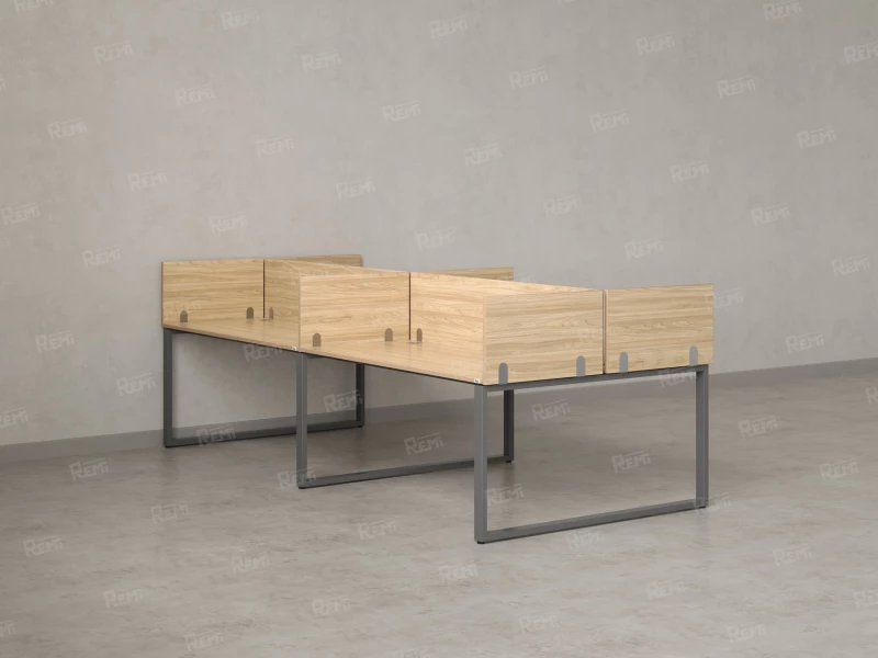 Бенч-система, 4 рабочих места, на О-образных опорах, 8 ЛДСП экранов 2000x1200x750 RM170-1-10x12 Вяз Швейцарский светлый/Серый