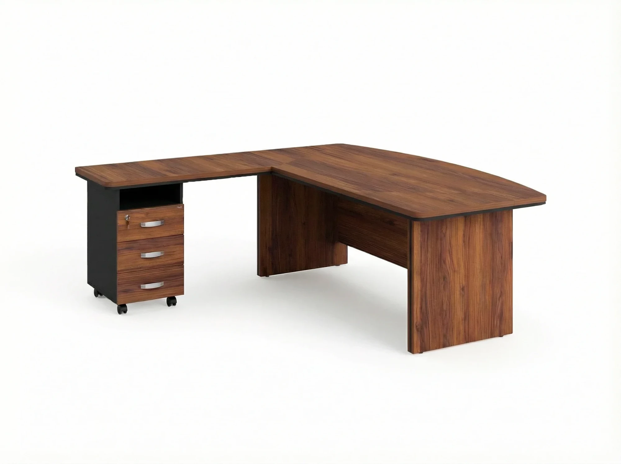 BRL RB071-180x200L Стол руководителя угловой L с тумбой 3 ящика 1800х2000х760 Орех Вармия/Черный