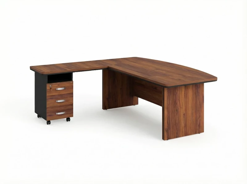 BRL RB071-180x200L Стол руководителя угловой L с тумбой 3 ящика 1800х2000х760 Орех Вармия/Черный