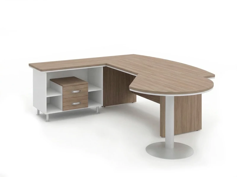 BRL RB072-215x200L Стол рук-ля L угловой с брифингом и тумбой 2 ящика 2150х2000х760 Шорвуд/Белый