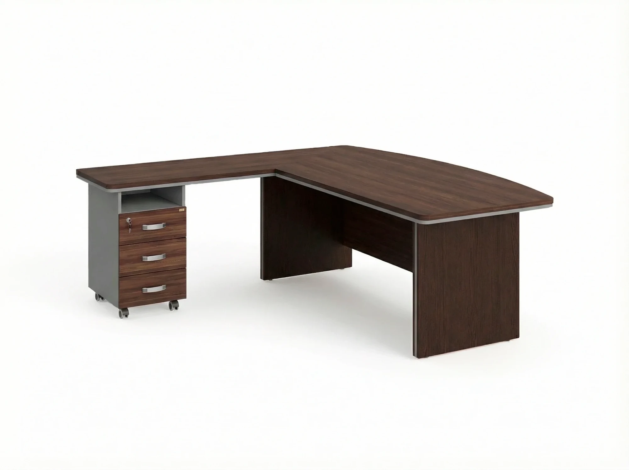 BRL RB071-160x200L Стол рук-ля угловой L с тумбой 3 ящика 1600х2000х760 Венге/Серый вулканический