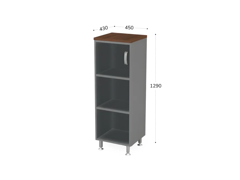 BRL RB049-45х43L Стеллаж закрытый витрина стекло левый 450х430х1290 Орех Вармия/Серый вулканический