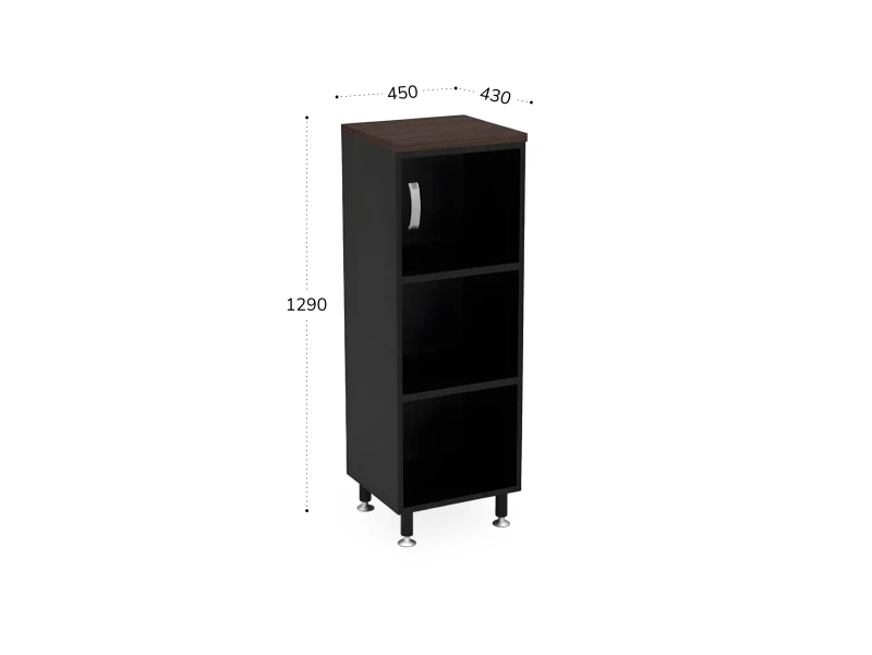 BRL RB049-45х43R Стеллаж закрытый витрина стекло левый 450х430х1290 Венге/Черный