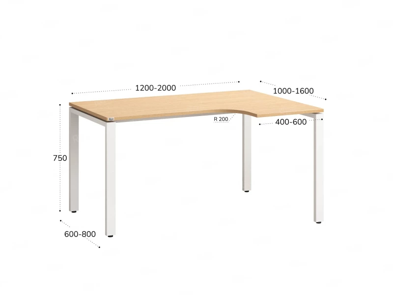 Стол угловой, П-опора, правый 1600x900/1200x750, RM052-16x9-12 Вяз Швейцарский светлый/Белый