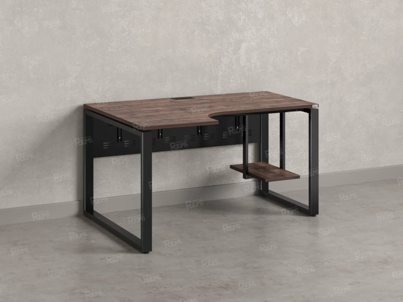 Стол угловой, экран металл, О-опора, левый 1800x600/900x750, RM056-18x6-9 Дуб Апрельский шоколад/Черный