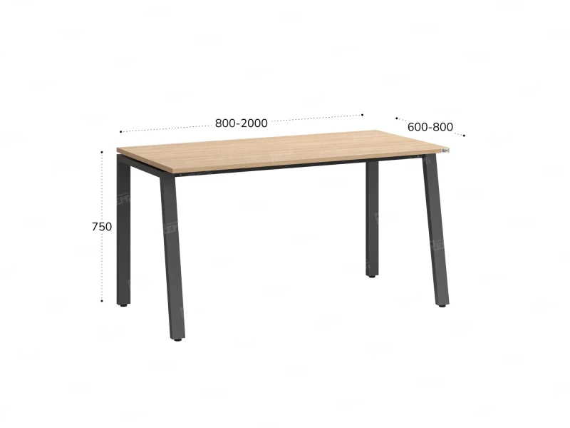 Стол прямой на Л-образных опорах 1200x800x750 RM004-12x8 Вяз Швейцарский светлый/Серый