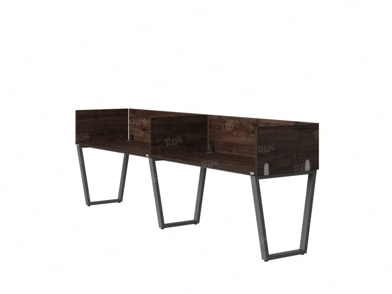 Бенч-система в 1 ряд, 2 рабочих места 5 ЛДСП экранов 3200x700x750 RM174-2-32x7 Дуб Апрельский шоколад/Серый