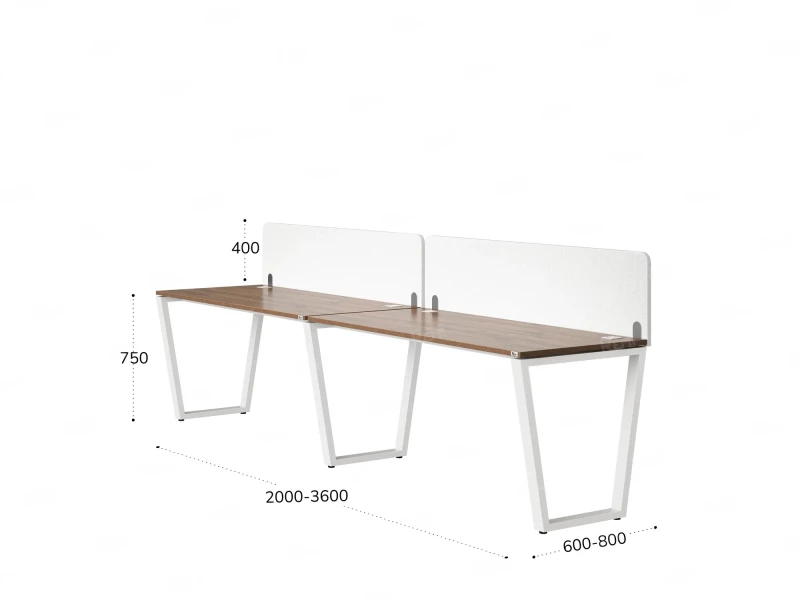 Бенч-система в 1 ряд, 2 рабочих места 2 тканевых экранов 2700x800x750 RM174-3-27x8 Дуб Юстус/Белый