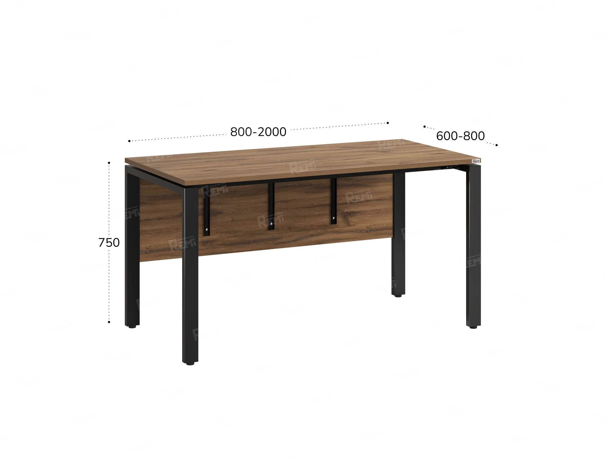 Стол прямой, П-опоры, экран ЛДСП,парящая стол-ца 1200x800x750 RM007-12x8 Дуб Юстус/Черный