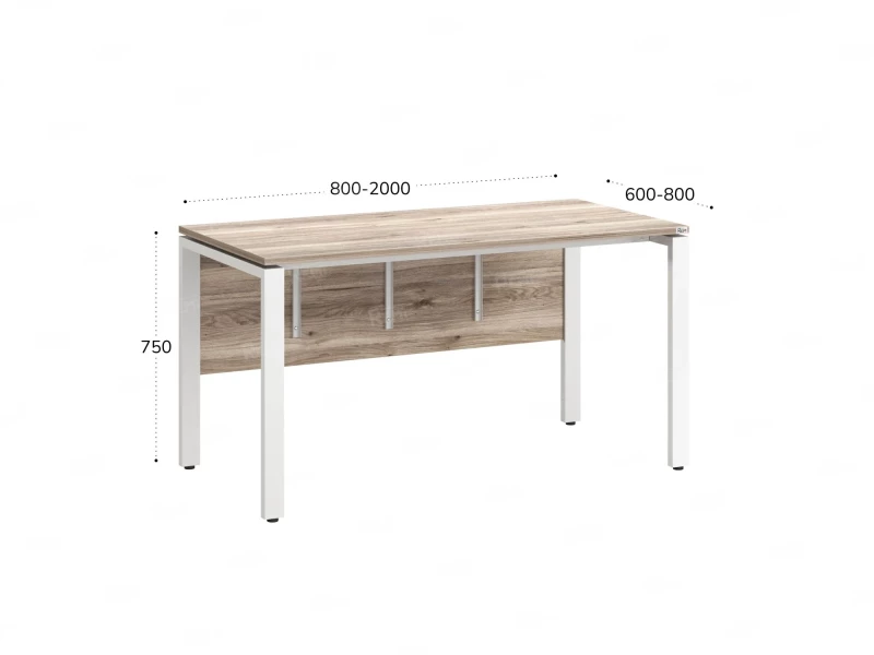 Стол прямой, П-опоры, экран ЛДСП,парящая стол-ца 1800x600x750 RM007-18x6 Дуб Маувелла/Белый