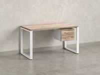 Стол прямой с подвесной тумбой 2 ящика, О-опора 2000x800x750 RM037-20x8 Дуб Маувелла/Белый