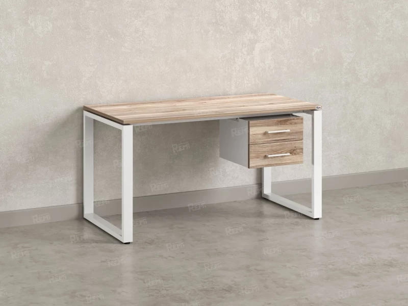 Стол прямой с подвесной тумбой 2 ящика, О-опора 2000x800x750 RM037-20x8 Дуб Маувелла/Белый