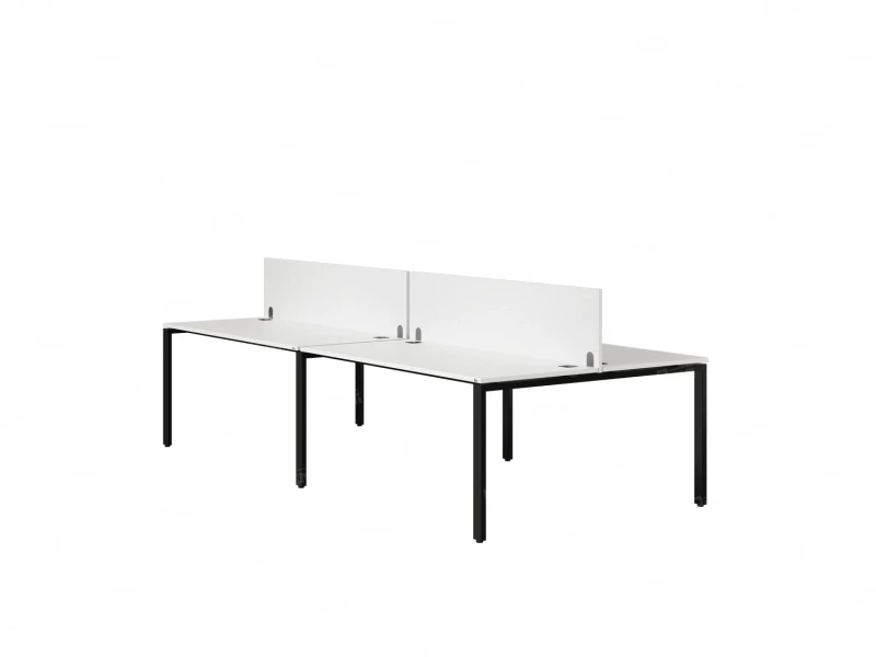 Бенч-система, 4 рабочих места, на П-образных опорах, 2 ЛДСП экранов 2800x1400x750 RM166-4-14x14 Белый/Черный