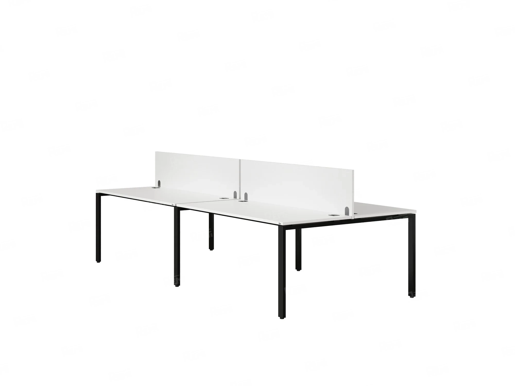 Бенч-система, 4 рабочих места, на П-образных опорах, 2 ЛДСП экранов 2800x1400x750 RM166-4-14x14 Белый/Черный