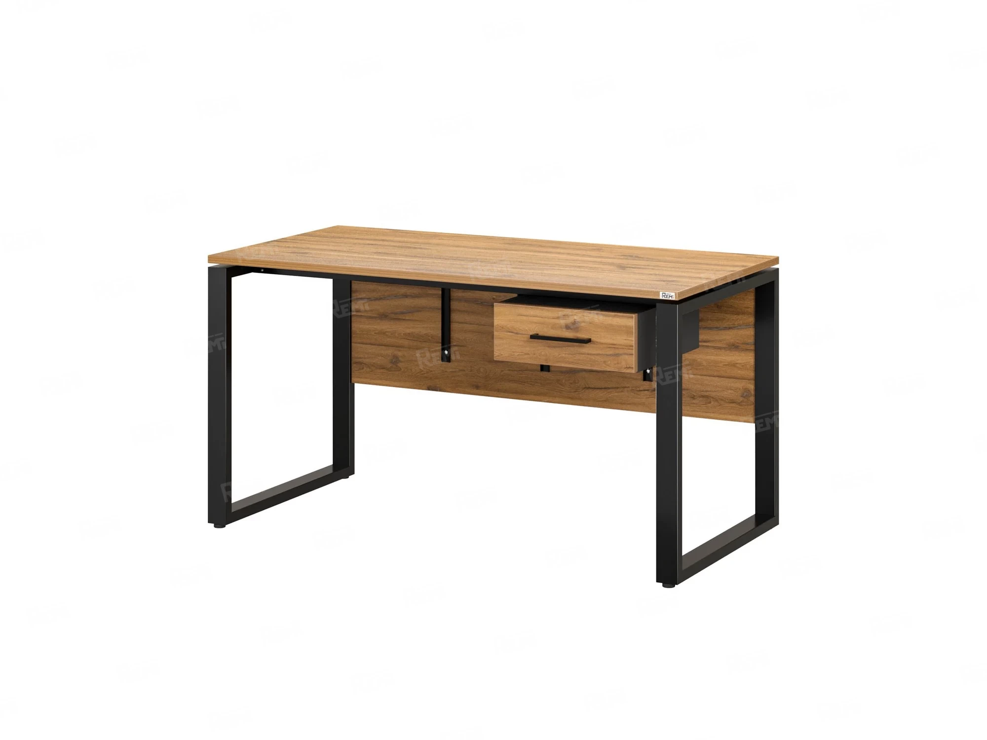 Стол прямой, подвесная тумба, ЛДСП экран, О-опора 2000x700x750 RM032-20x7 Дуб Юстус/Черный