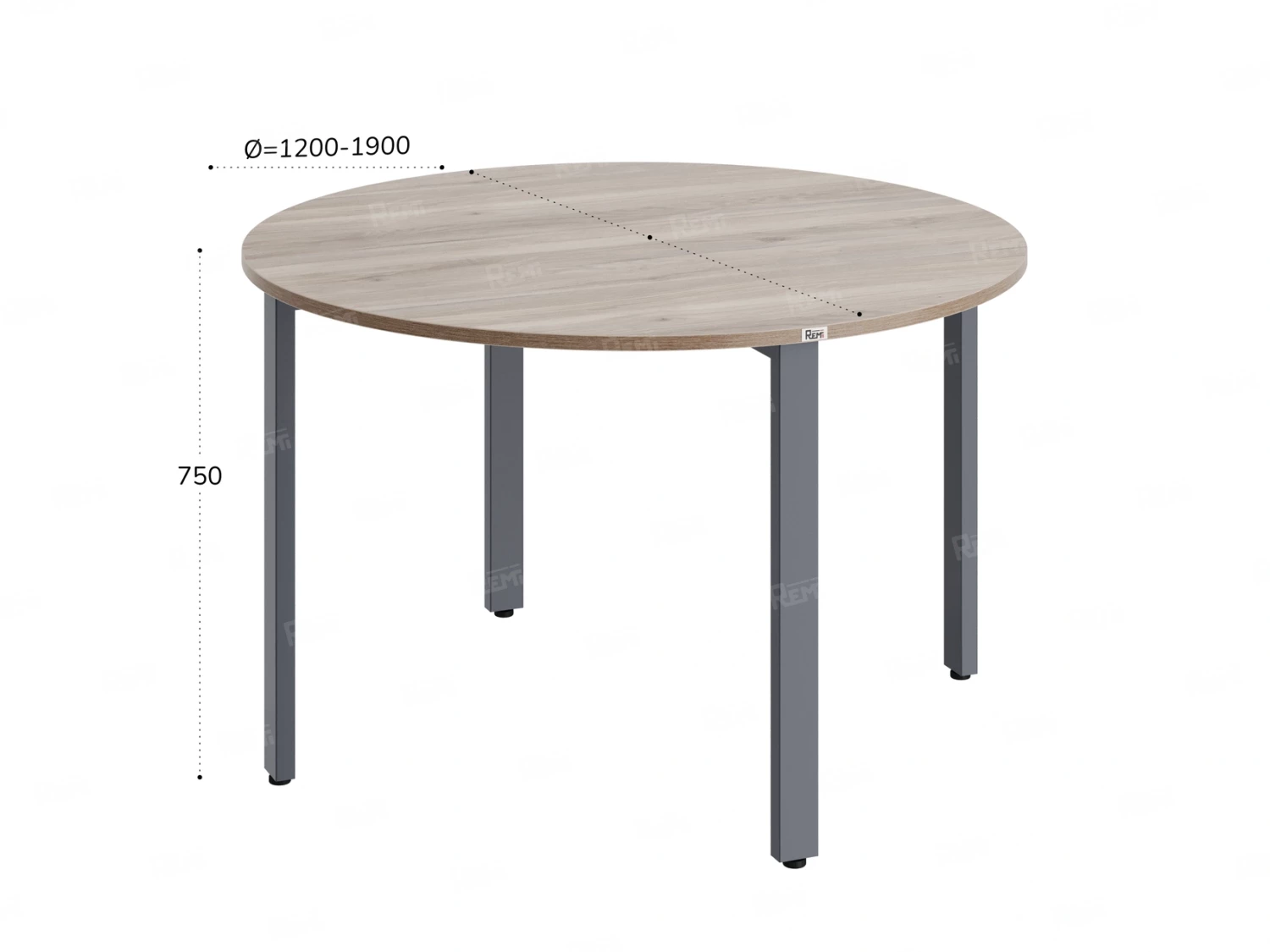 Круглый стол на П-образных опорах 1500x1500x750 RM186-15x15 Дуб Маувелла/Серый