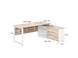 Стол прямой с тумбой R, ЛДСП экран, О-опора 1600x700x750 RM012R-16x7 Дуб Маувелла/Белый
