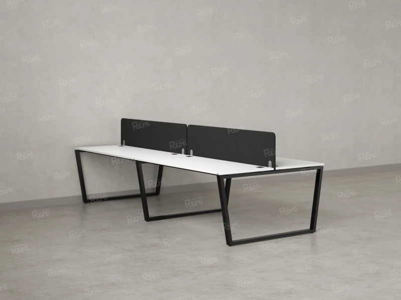 Бенч-система, 4 рабочих места, на U-образных опорах, 2 тканевых экранов 2000x1600x750 RM173-3-10x16 Белый/Черный