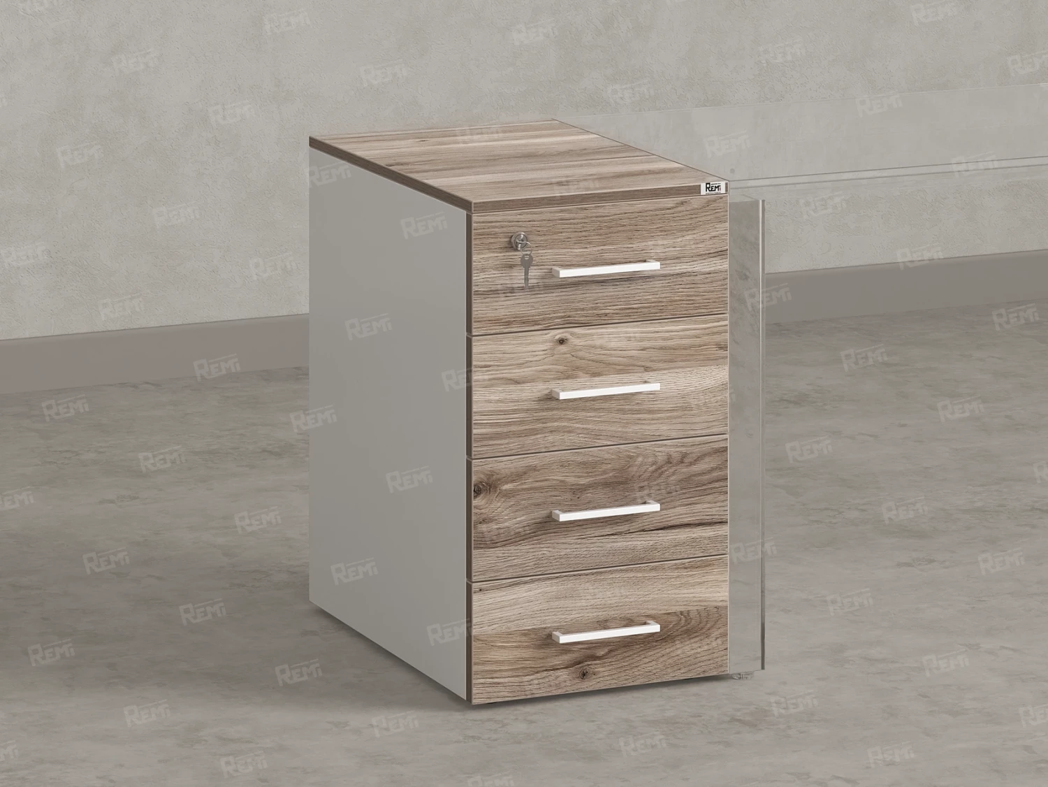 Тумба приставная, 4 ящика 400x700x750 RM121-40x70 Дуб Маувелла/Белый