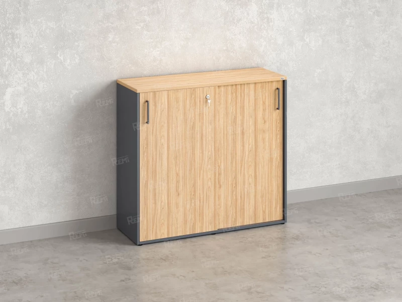 Низкий шкаф-купе, 3 полки, на регулируемых опорах 1200x420x1100 RM129-120x42 Вяз Швейцарский светлый/Серый