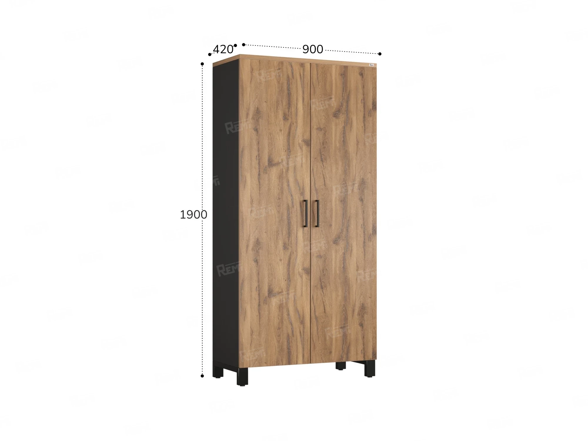 Шкаф распашной, 5 уровней 900x420x1900 RM152-90x41 Дуб Юстус/Черный