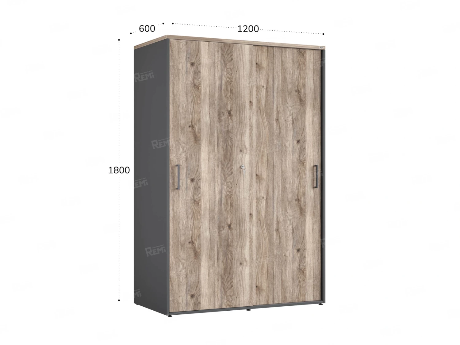 Шкаф-купе, регулируемые опоры, штанга, 1 полка 1200x600x1800 RM164-90x60 Дуб Маувелла/Белый