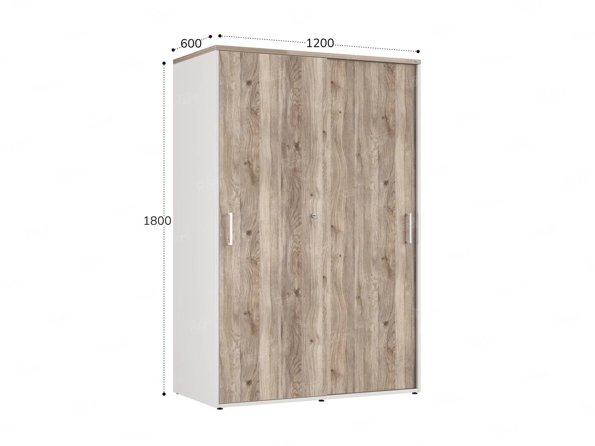 Шкаф-купе, регулируемые опоры, штанга, 1 полка 1200x600x1800 RM164-90x60 Дуб Маувелла/Белый